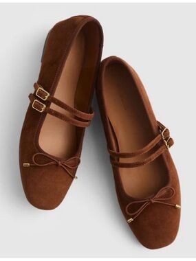 Madewell Greta Bow Double-Strap Ballet Flat in Soft Mahogany (Brown)